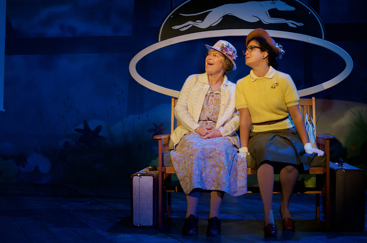 Production still of the Rosebud Theatre production of The Trip to Bountiful by Horton Foote. Phot features Judith Buchan as Carrie Watts and Rebbekah Ogden as Thelma.