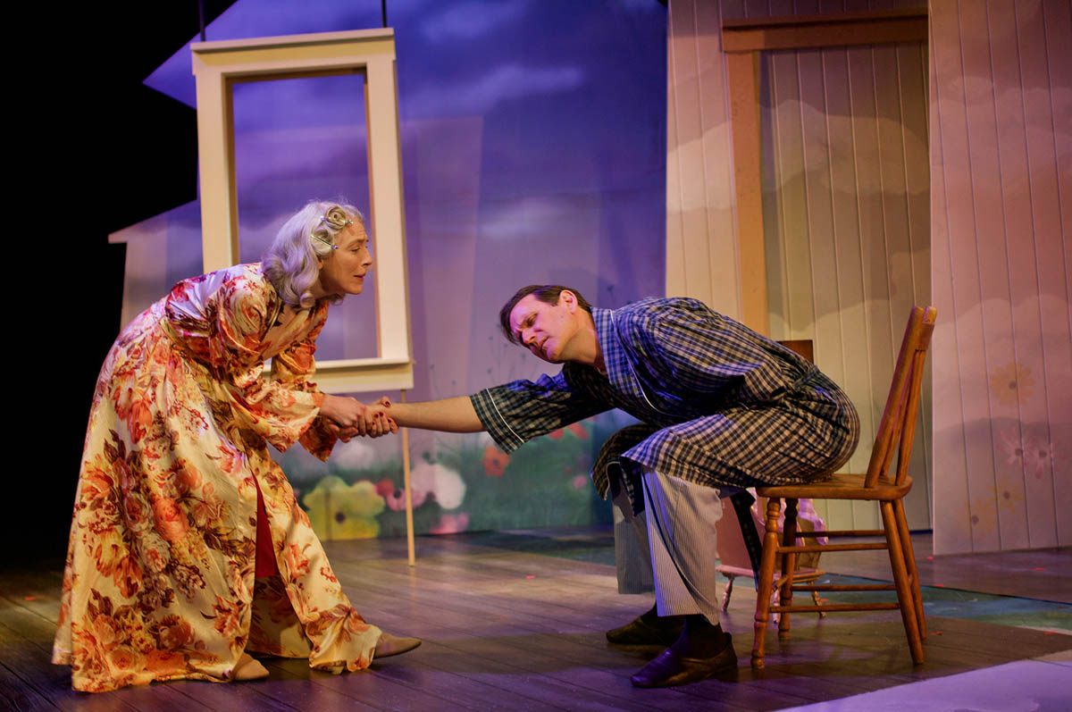 Production still - Heather Pattengale as Jessie Mae and Nathan Schmidt as Ludie in the Rosebud Theatre Production of The Trip to Bountiful by Horton Foote.