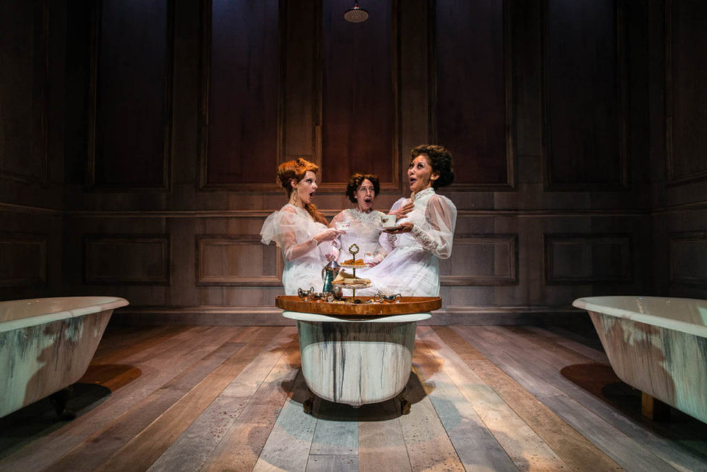 Drowning Girls (2 photos) – my first really big show, and still one of my favourites. Great Canadian Theatre Company (GCTC), 2018. By Beth Graham, Charlie Tomlinson and Daniela Vlaskalic. Set Design by Brian Smith, Costumes by Vanessa Imeson, Lighting by Seth Gerry, Sound by Keith Thomas. Cast: Jacqui du Toit, Sarah Finn and Katie Ryerson. Photo by Andrew Alexander.