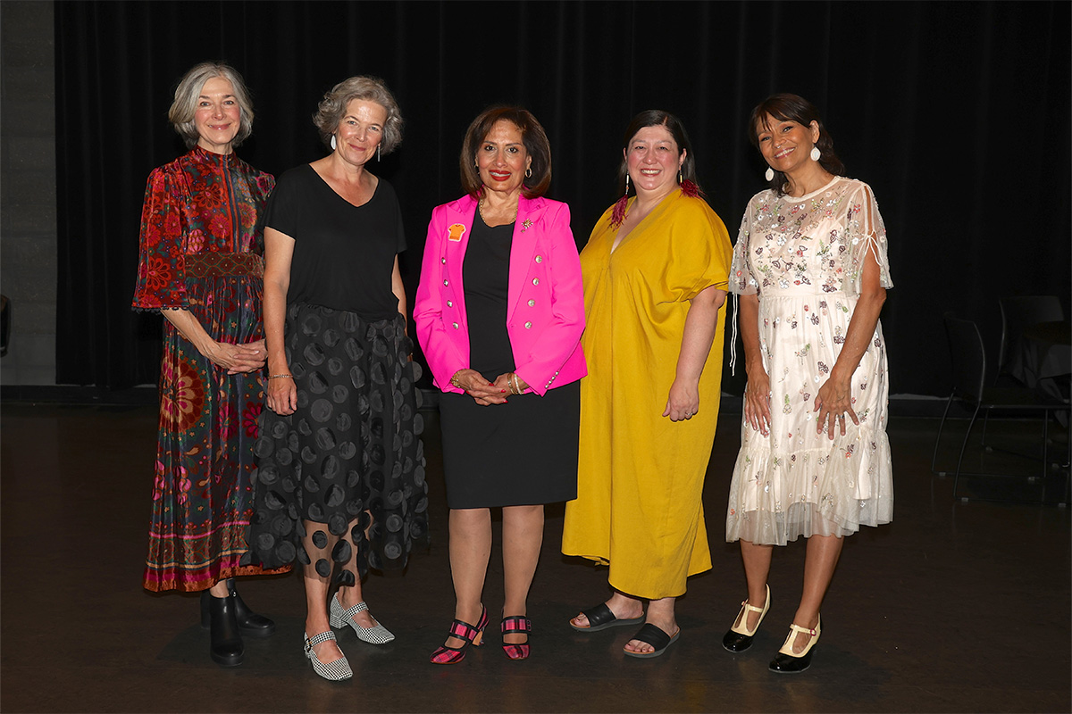 L to R: Wendy Tilby, Amanda Forbis, Her Honour Salma Lakhani, Mieko Ouchi, Michelle Thrush, Photo Credit Randy Feere