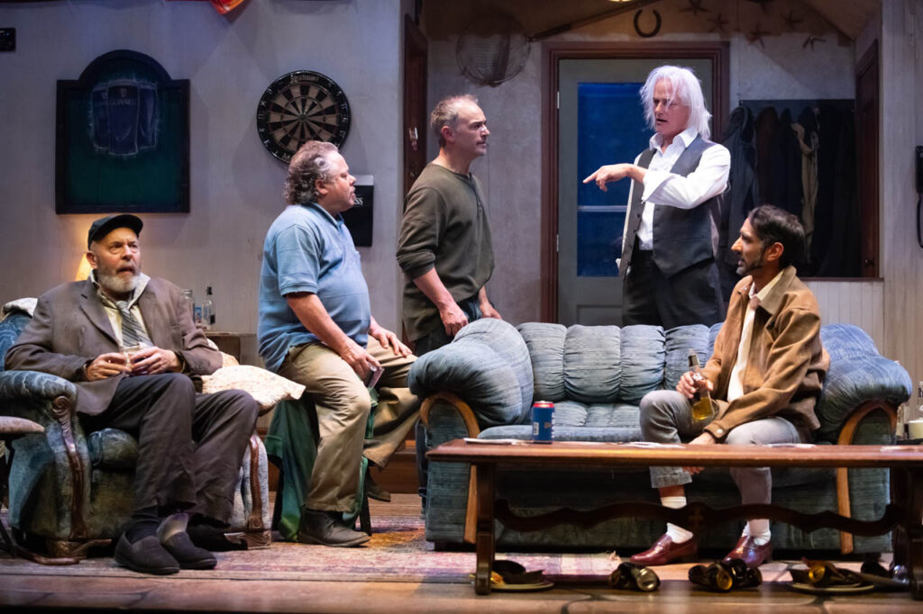 Christopher Hunt, David Trimble, Shaun Smyth, Paul Gross and Chirag Naik in Alberta Theatre Projects’ production of The Seafarer. Photo by Benjamin Laird. Set & Props Design by Hanne Loosen. Costume Design by Ralamy Kneeshaw. Lighting Design by Anton deGroot.