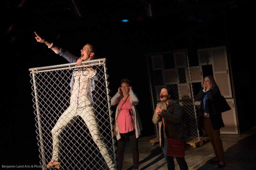 Arielle Rombough, Kira Bradley, Cheryl Hutton, and Anna Cummer in The Lunchbox Theatre Production of Book Club by Playwright Meredith Taylor Parry. Photo Benjamin Laird.