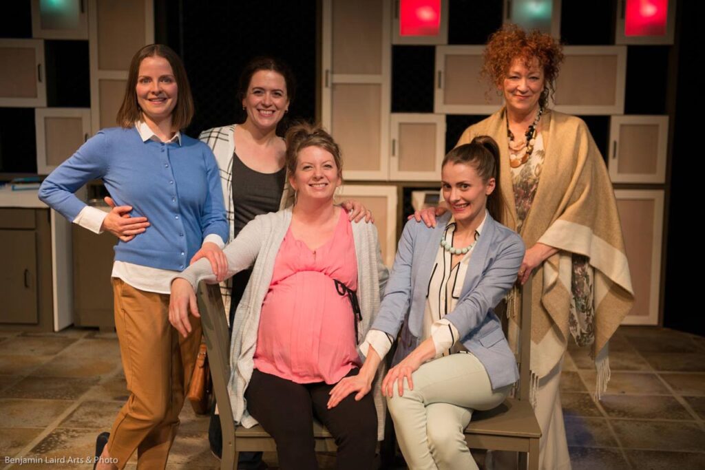 Anna Cummer, Cheryl Hutton, Kira Bradley, Arielle Rombough, and Kathryn Kerbes in The Lunchbox Theatre Production of Book Club. Photo Benjamin Laird.