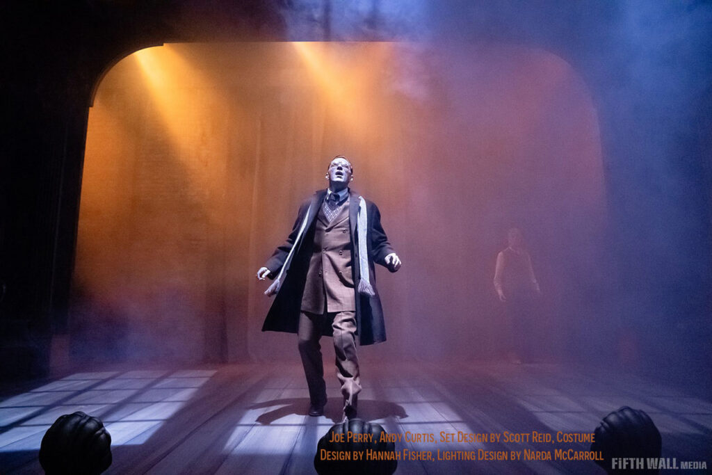 The Vertigo Theatre Production of The Woman in Black starring Joe Perry and Andy Curtis. Set Design by Scott Reid, Costume Design by Hannah Fisher, Lighting Design by Narda McCarroll. Photos by Fifth Wall Media