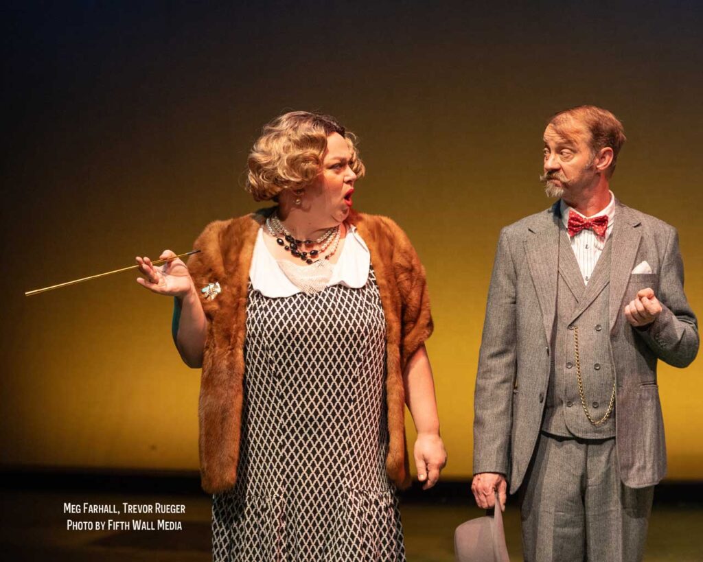 Meg Farhall and Trevor Rueger in Murder on the Links at Vertigo Theatre