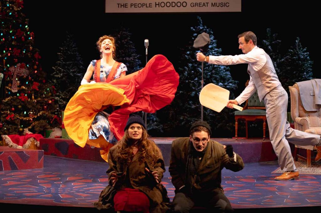 Heather Pattengale, Nathan Schmidt, Karyssa Komar, and Mark Kazakov in the Rosebud Theatre Production of Christmas on the Air. Photo Lauren Hamm.