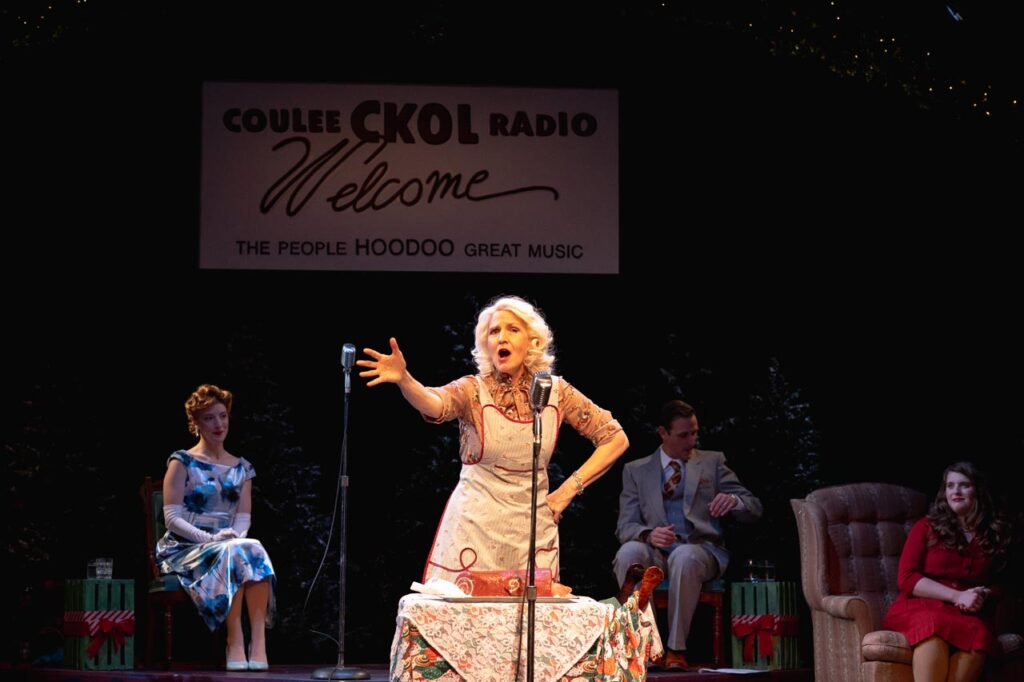 Heather Pattengale, Seana-Lee Wood, Nathan Schmidt, and Karyssa Komar, in the Rosebud Theatre Production of Christmas on the Air. Photo Lauren Hamm.