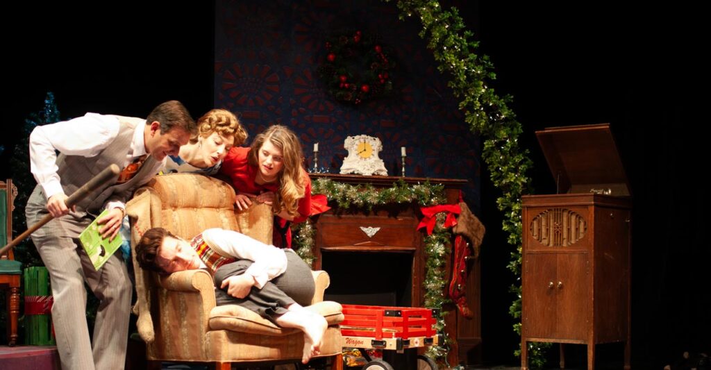 Nathan Schmidt, Heather Pattengale, Karyssa Komar, and Mark Kazakov in the Rosebud Theatre Production of Christmas on the Air. Photo Morris Ertman.